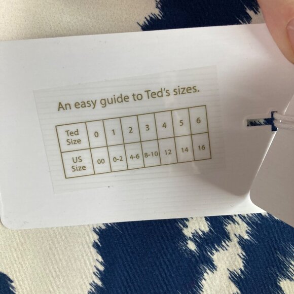 Ted Baker Mock Neck Jersey Printed Dress 12 Cream Blue NWT Cotton Elastane - Picture 8 of 11